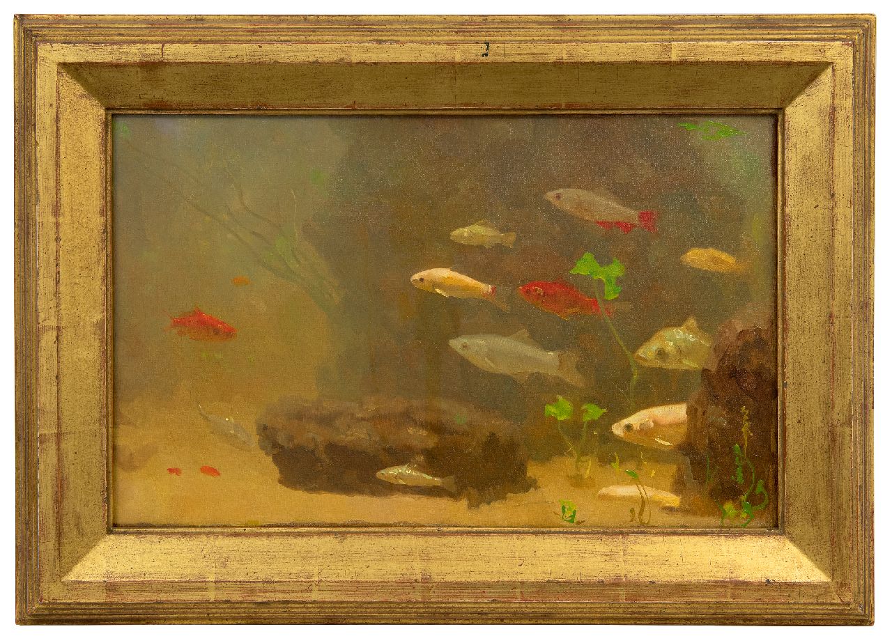 Dijsselhof G.W.  | Gerrit Willem Dijsselhof | Paintings offered for sale | Gold- and silverfish, oil on canvas 31.0 x 50.0 cm, signed l.r. with monogram