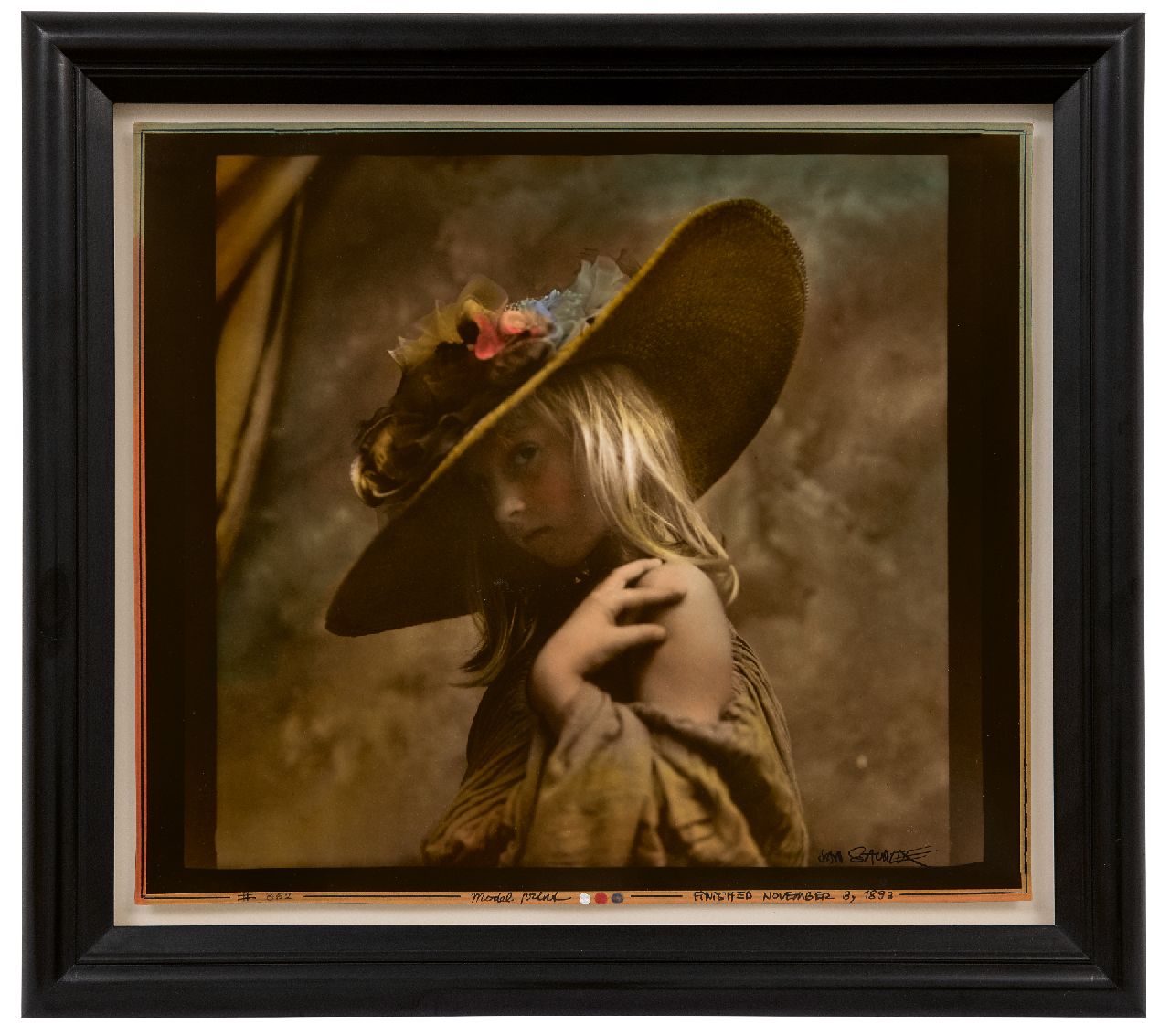 Saudek J.  | Jan Saudek, Girl with a straw hat, photo, silver gelatin print, hand colored 31.3 x 36.0 cm, signed l.r. and executed ca. 1960-1995