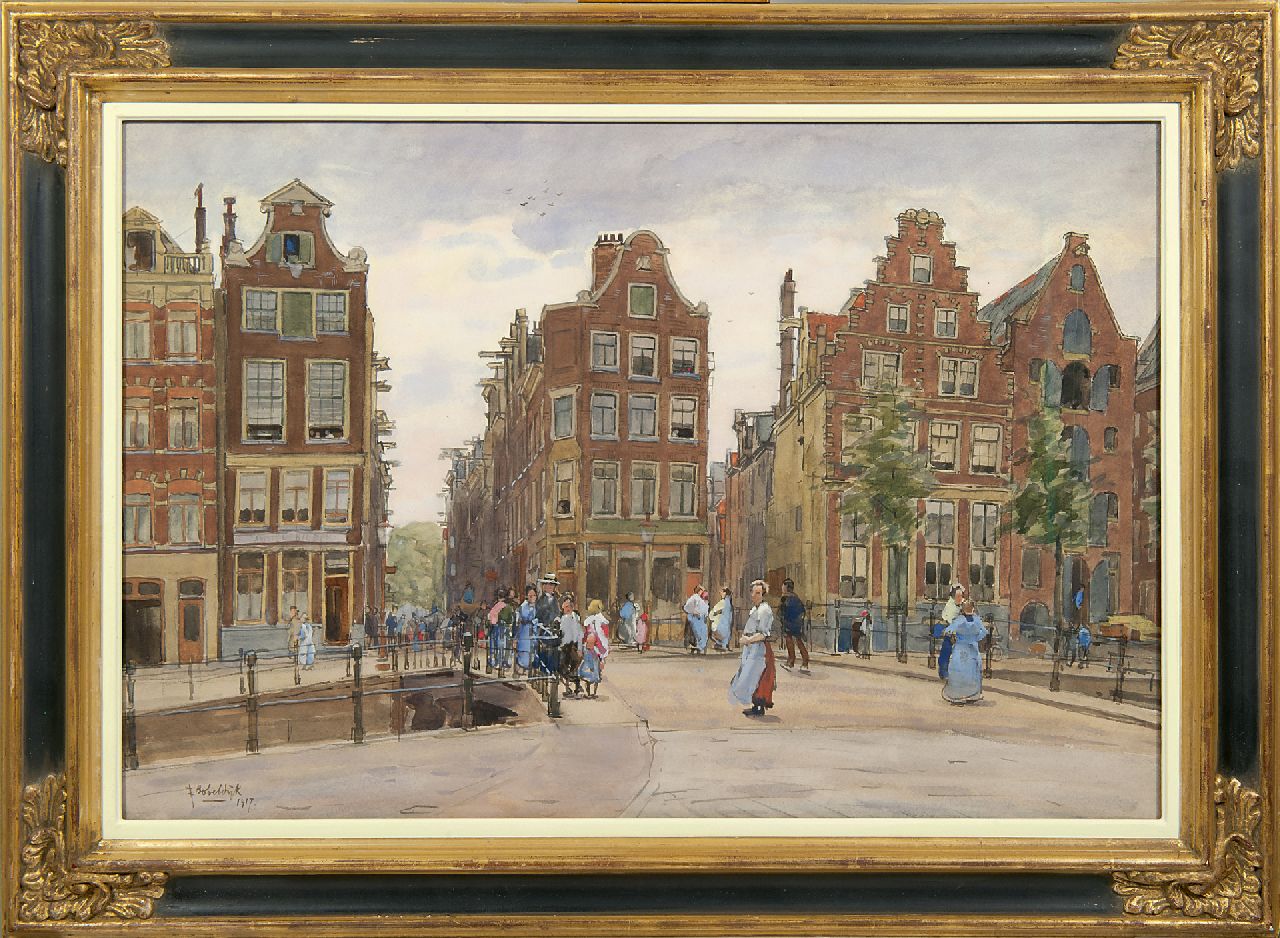 Bobeldijk F.  | Felicien Bobeldijk | Watercolours and drawings offered for sale | The Geldersekade from the Bantammerbrug, Amsterdam, watercolour on paper 43.6 x 64.4 cm, signed l.l. and dated 1917