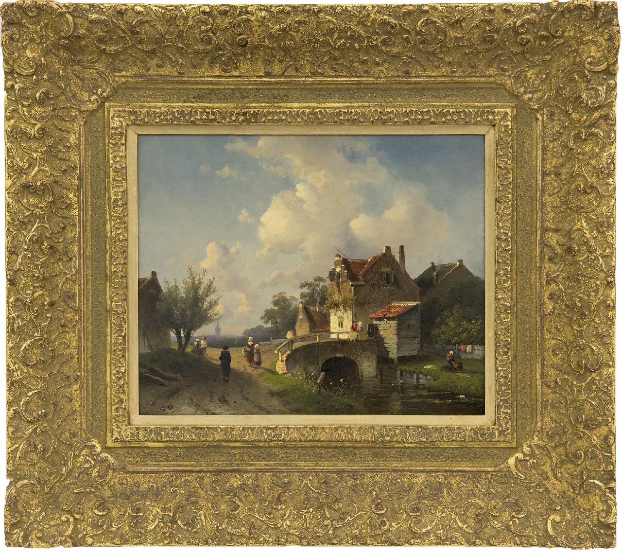 Leickert C.H.J.  | 'Charles' Henri Joseph Leickert, Houses in a river landscape, oil on panel 20.0 x 24.7 cm, signed signed twice (l.l. and l.r.) and painted ca. 1860