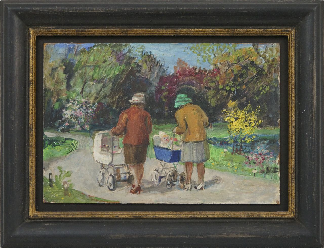 Kamerlingh Onnes H.H.  | 'Harm' Henrick Kamerlingh Onnes, In the park, oil on board 22.0 x 32.0 cm, signed l.l. with monogram and dated '65