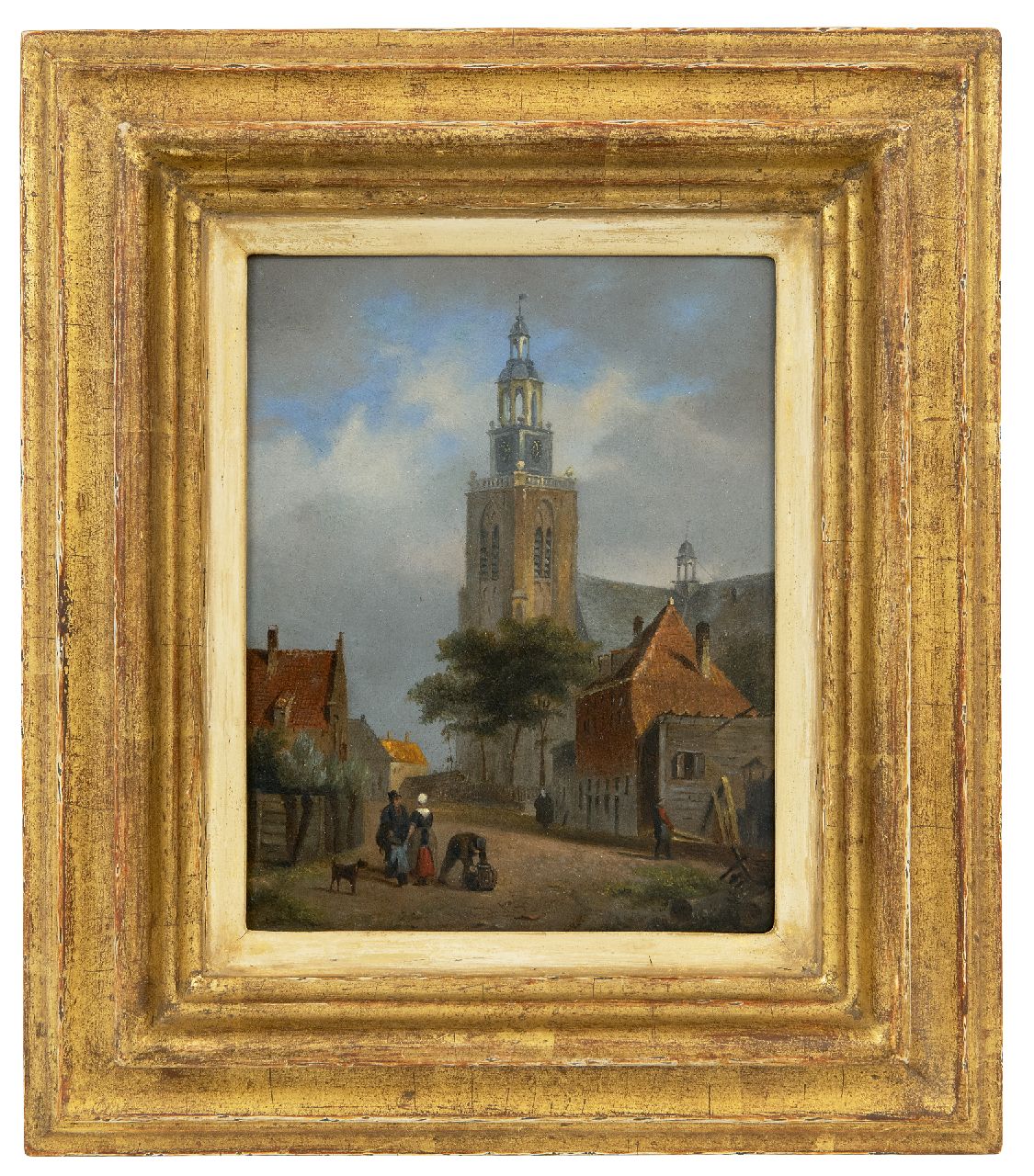Hove B.J. van | Bartholomeus Johannes 'Bart' van Hove | Paintings offered for sale | A view of Maassluis with the Grote Kerk, oil on panel 17.3 x 13.5 cm