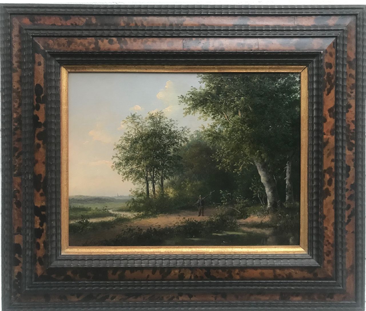 Schelfhout A.  | Andreas Schelfhout, Fisherman in a forest, oil on panel 26.0 x 34.5 cm, signed l.l. and painted ca. 1822