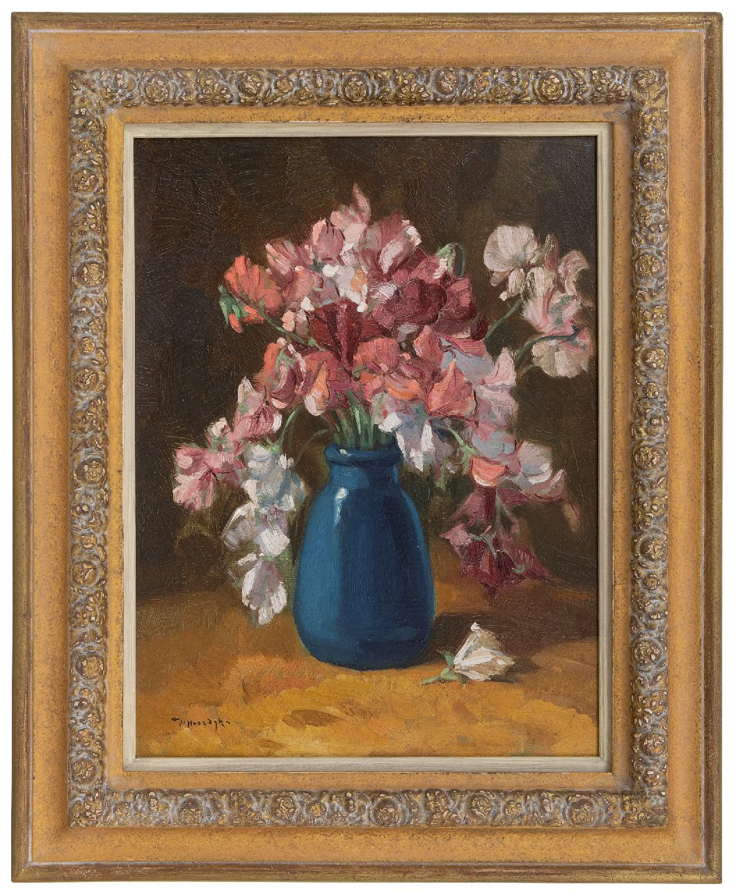 Noordijk W.F.  | 'Willem' Frederik Noordijk, Sweet pea, oil on painter's board 39.9 x 29.8 cm, signed l.l.