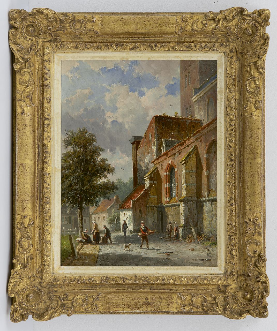 Eversen A.  | Adrianus Eversen, A village street behind the church, oil on panel 27.0 x 20.8 cm, signed l.r. with monogram