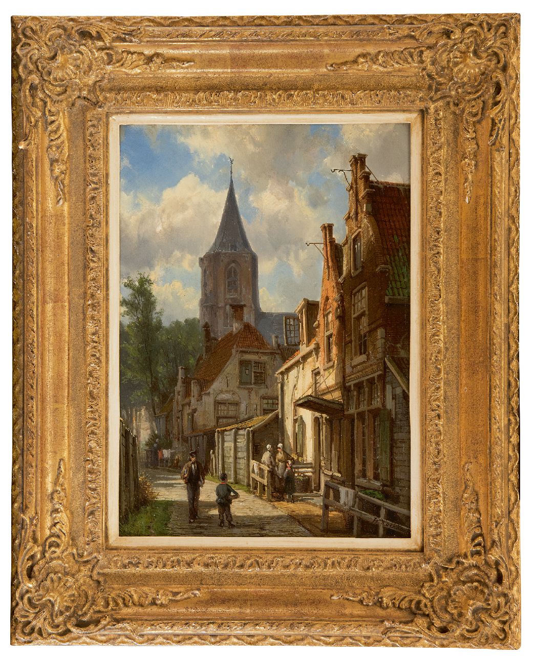 Koekkoek W.  | Willem Koekkoek, Sunny street with figures, oil on panel 32.3 x 23.0 cm, signed l.r.