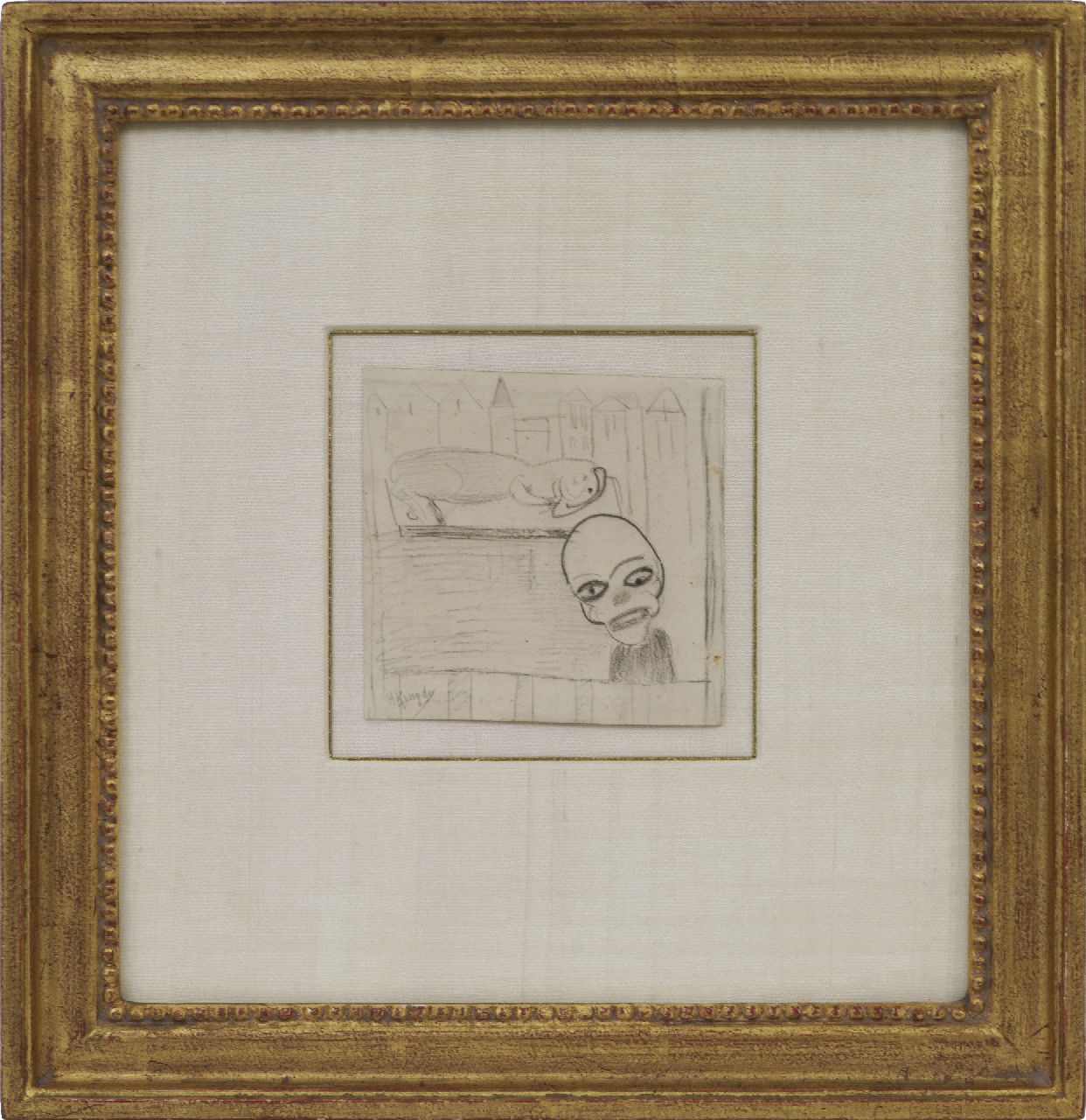 Kruyder H.J.  | 'Herman' Justus Kruyder | Watercolours and drawings offered for sale | A clown and an animal, black chalk on paper 10.0 x 10.2 cm, signed l.l.