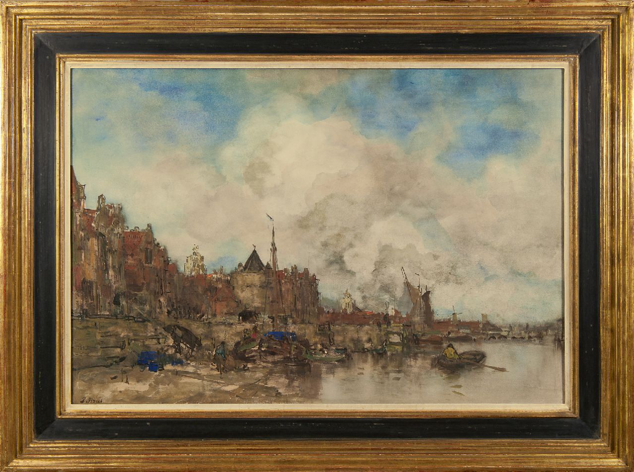 Maris J.H.  | Jacobus Hendricus 'Jacob' Maris | Watercolours and drawings offered for sale | A capriccio view of Amsterdam, watercolour on paper 64.0 x 91.0 cm, signed l.l. and painted ca. 1885