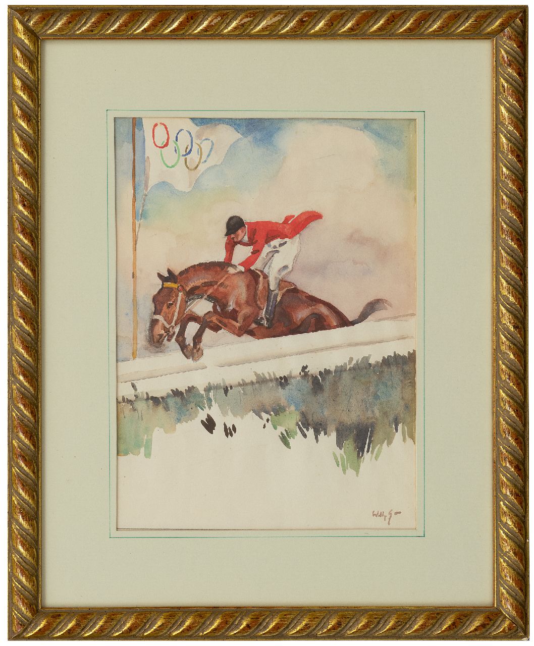 Sluiter J.W.  | Jan Willem 'Willy' Sluiter, Jockey at the Olympic Games 1928, watercolour on paper 31.0 x 22.0 cm, signed l.r. and painted ca. 1928