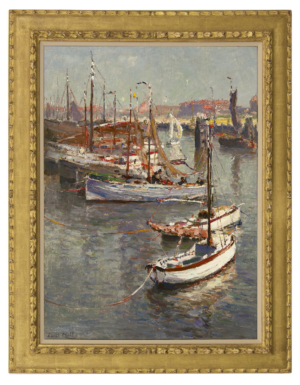 Moll E.  | Evert Moll, The harbour of Scheveningen, oil on canvas 80.4 x 60.3 cm, signed l.l.