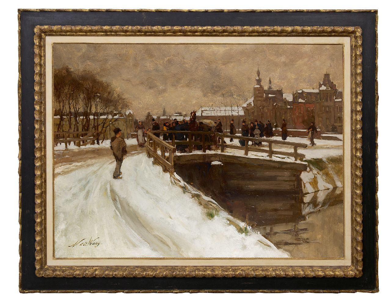 Waay N. van der | Nicolaas van der Waay | Paintings offered for sale | The Stadhouderskade covered with snow, Amsterdam, oil on canvas 75.4 x 100.7 cm, signed l.l.
