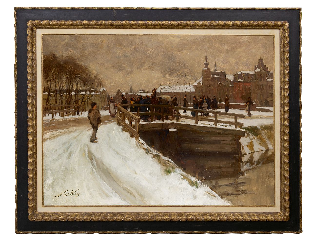 Waay N. van der | Nicolaas van der Waay, The Stadhouderskade covered with snow, Amsterdam, oil on canvas 75.4 x 100.7 cm, signed l.l.