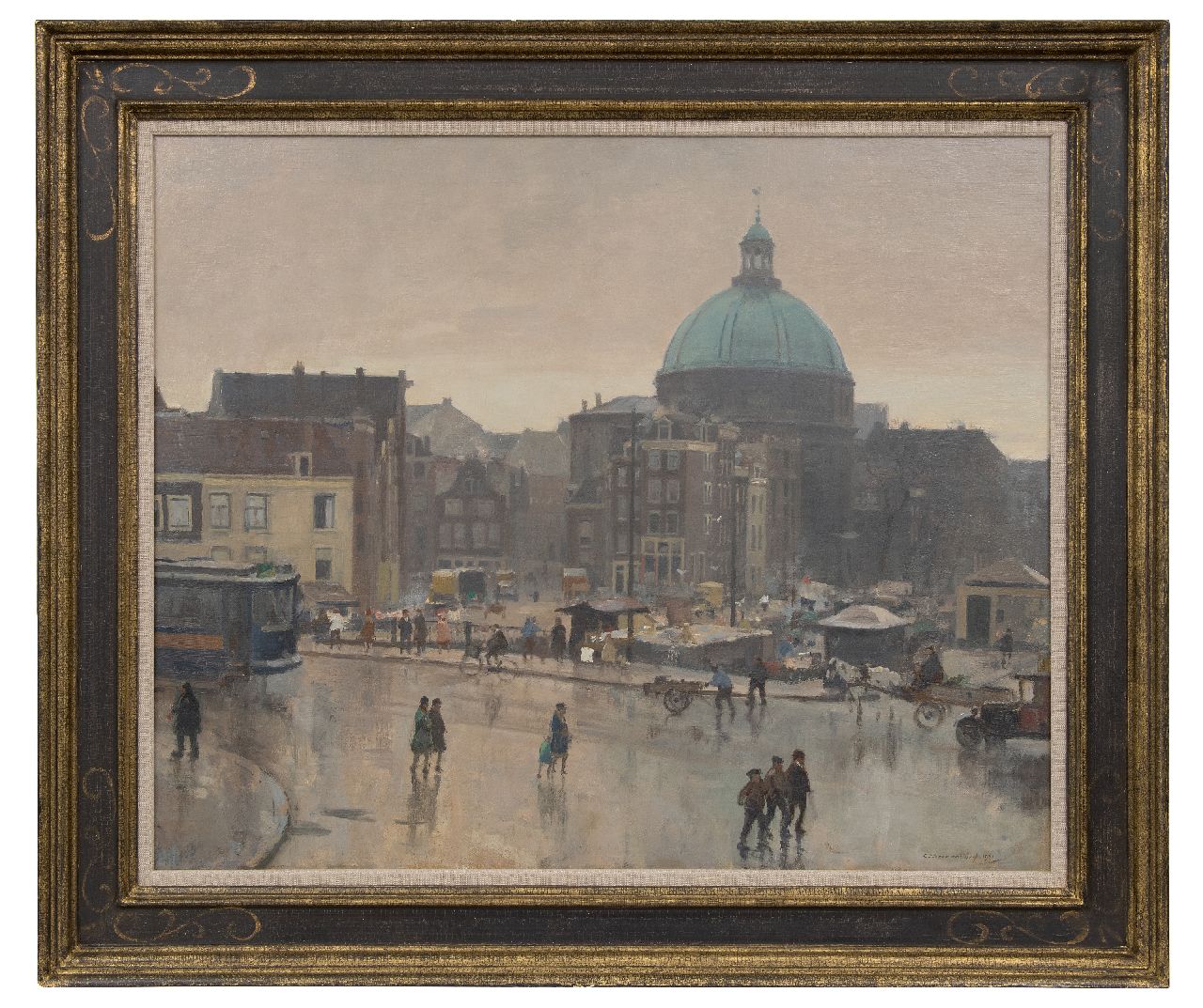 Vreedenburgh C.  | Cornelis Vreedenburgh | Paintings offered for sale | The Prins Hendrikkade, Amsterdam, with the Stromarkt and the Ronde Lutherse Kerk, oil on canvas 59.3 x 72.8 cm, signed l.r. and dated 1931