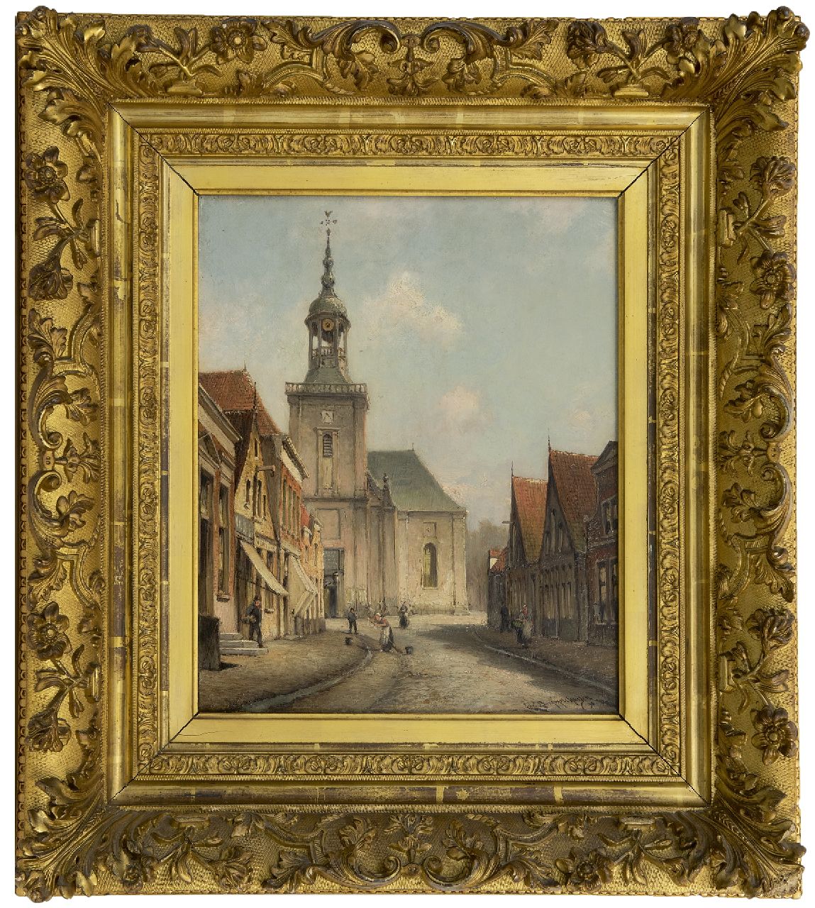 Dommelshuizen C.C.  | Cornelis Christiaan Dommelshuizen, A view of the Kerkstraat in Almelo, oil on canvas 38.6 x 31.5 cm, signed l.r. and dated '98