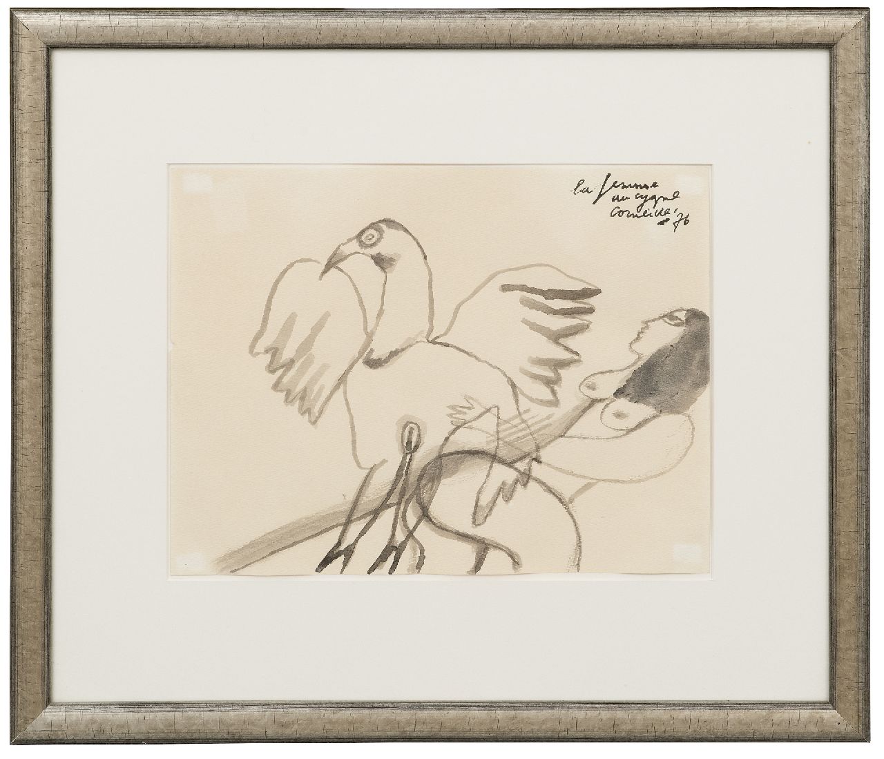 Corneille ('Corneille' Guillaume Beverloo)   | Corneille ('Corneille' Guillaume Beverloo) | Watercolours and drawings offered for sale | La femme au cygne, ink on paper 22.9 x 29.8 cm, signed u.r. and dated '76
