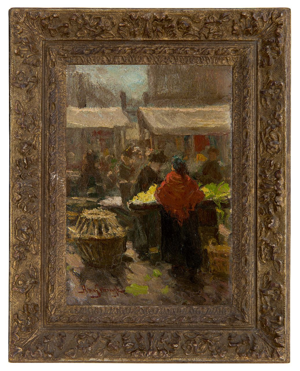 Steenwijk H. van | Hendrik van Steenwijk | Paintings offered for sale | Figures at a marketplace, oil on panel 27.8 x 19.4 cm, signed l.l.