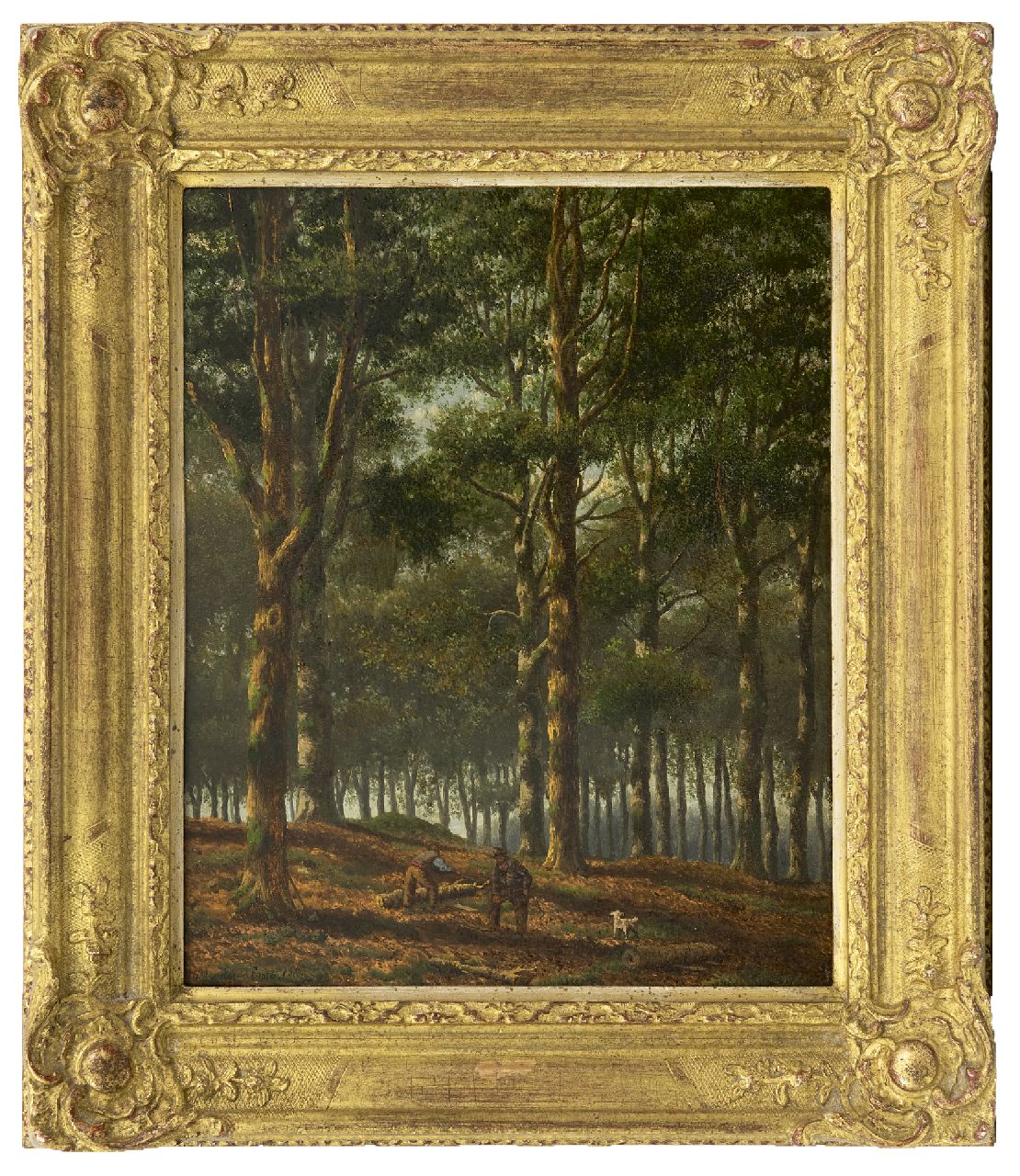 Mendes da Costa S.H.  | Samuel Henri Mendes da Costa | Paintings offered for sale | Rangers in the forest, oil on panel 34.6 x 28.3 cm, signed l.l.