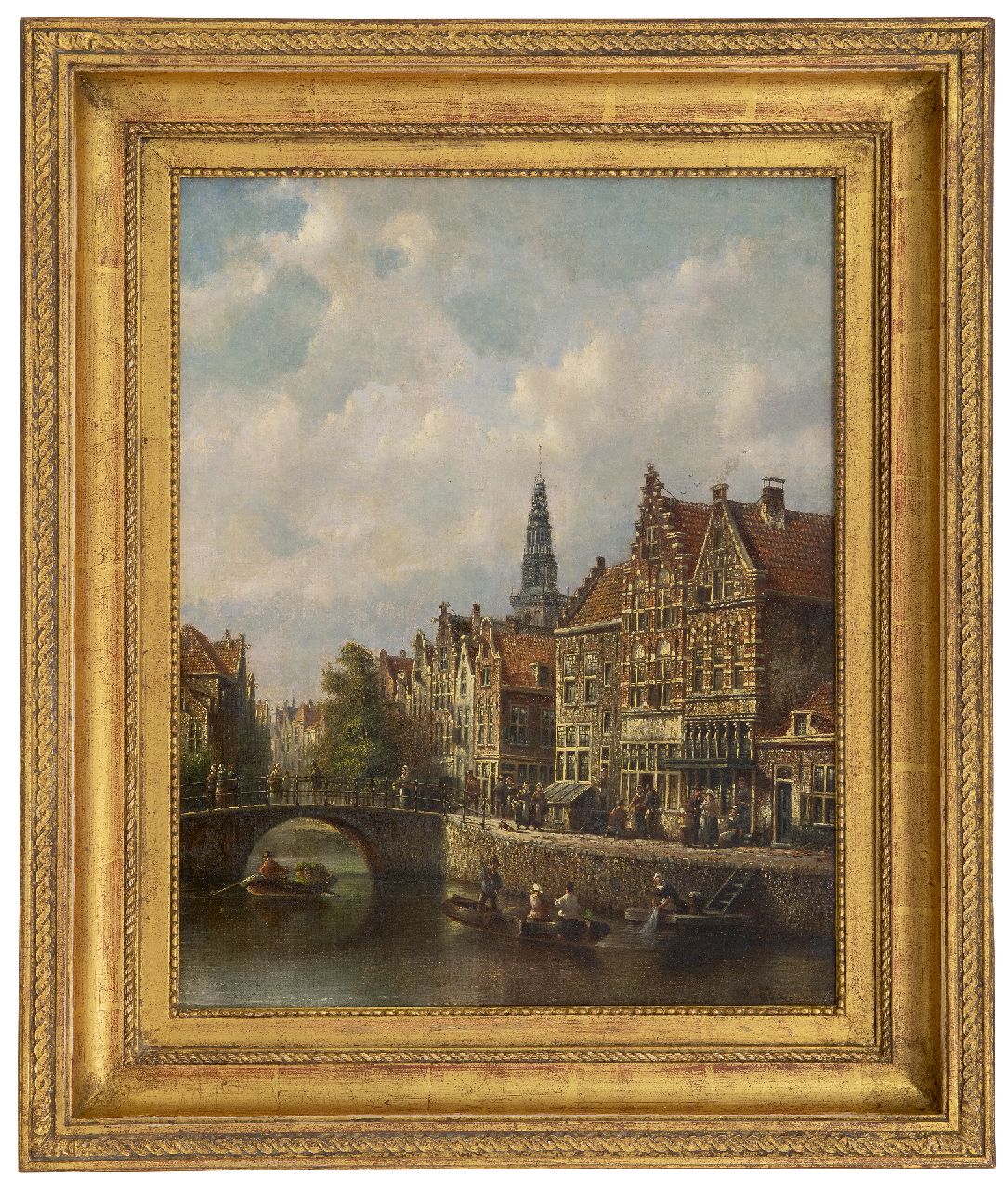 Spohler J.F.  | Johannes Franciscus Spohler | Paintings offered for sale | A town view with the Oude Kerk of Amsterdam, oil on canvas 44.0 x 34.9 cm, signed l.r.