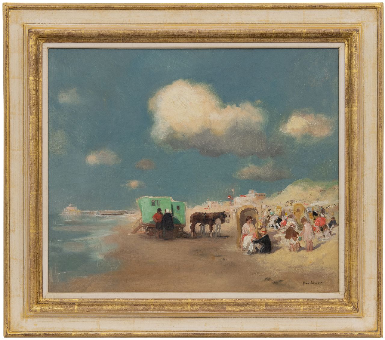 Meegeren H.A. van | Henricus Antonius 'Han' van Meegeren | Paintings offered for sale | A sunny day on the beach of Scheveningen, oil on canvas 50.0 x 60.0 cm, signed l.r. and zonder lijst