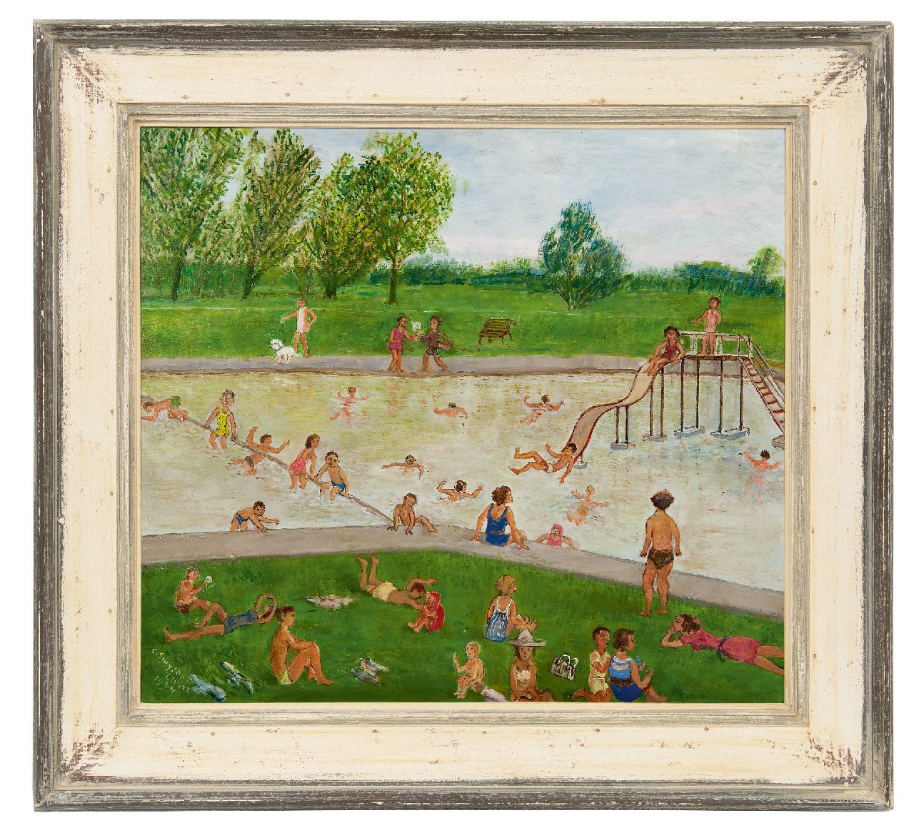 Swijser-'t Hart C.C.M.  | Catharina 'Christina' Maria Swijser-'t Hart, Swimming pool in summer, oil on board 48.8 x 54.4 cm, signed l.l. and dated 1964