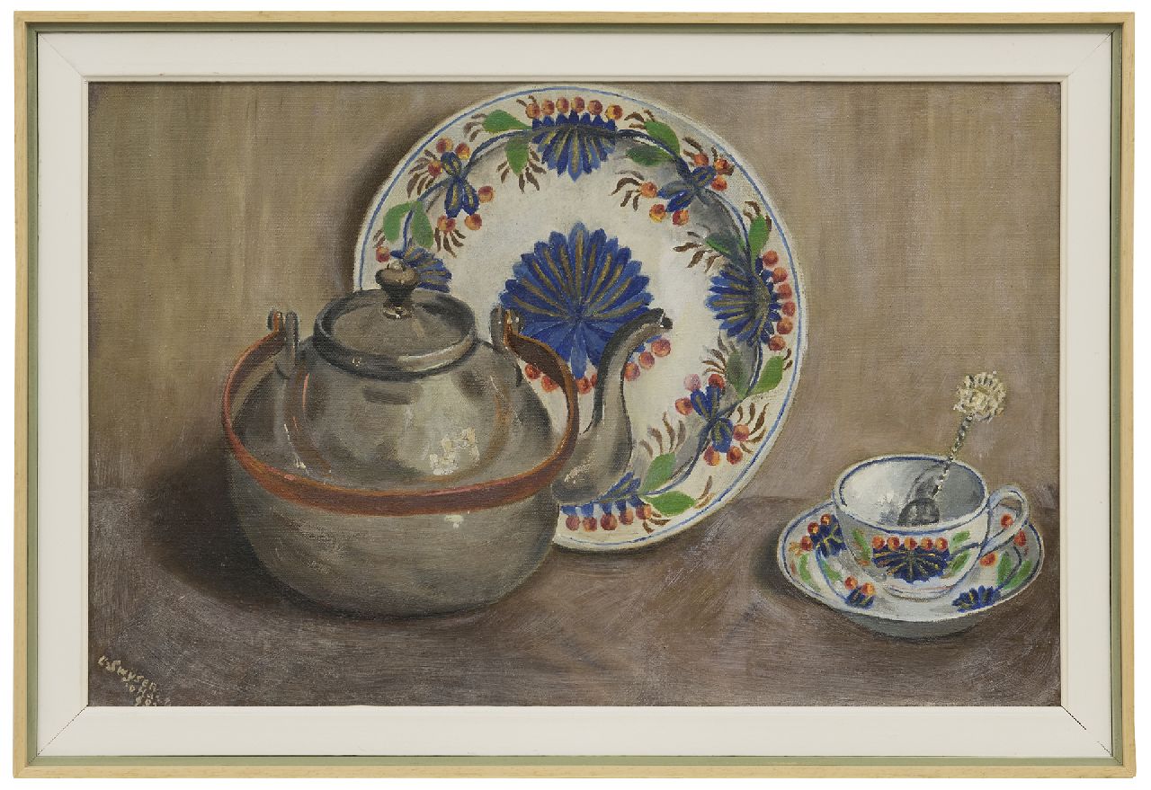 Swijser-'t Hart C.C.M.  | Catharina 'Christina' Maria Swijser-'t Hart | Paintings offered for sale | A still life with a kettle, oil on canvas laid down on panel 32.5 x 49.1 cm, signed l.l. and dated 1952