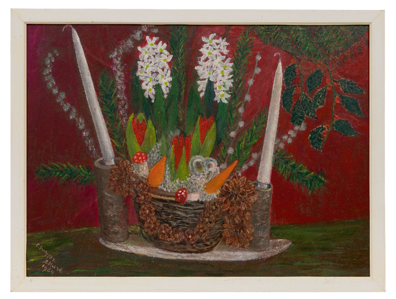 Swijser-'t Hart C.C.M.  | Catharina 'Christina' Maria Swijser-'t Hart | Paintings offered for sale | Christmas still life, oil on canvas 37.2 x 50.0 cm, signed l.l. and dated 1964