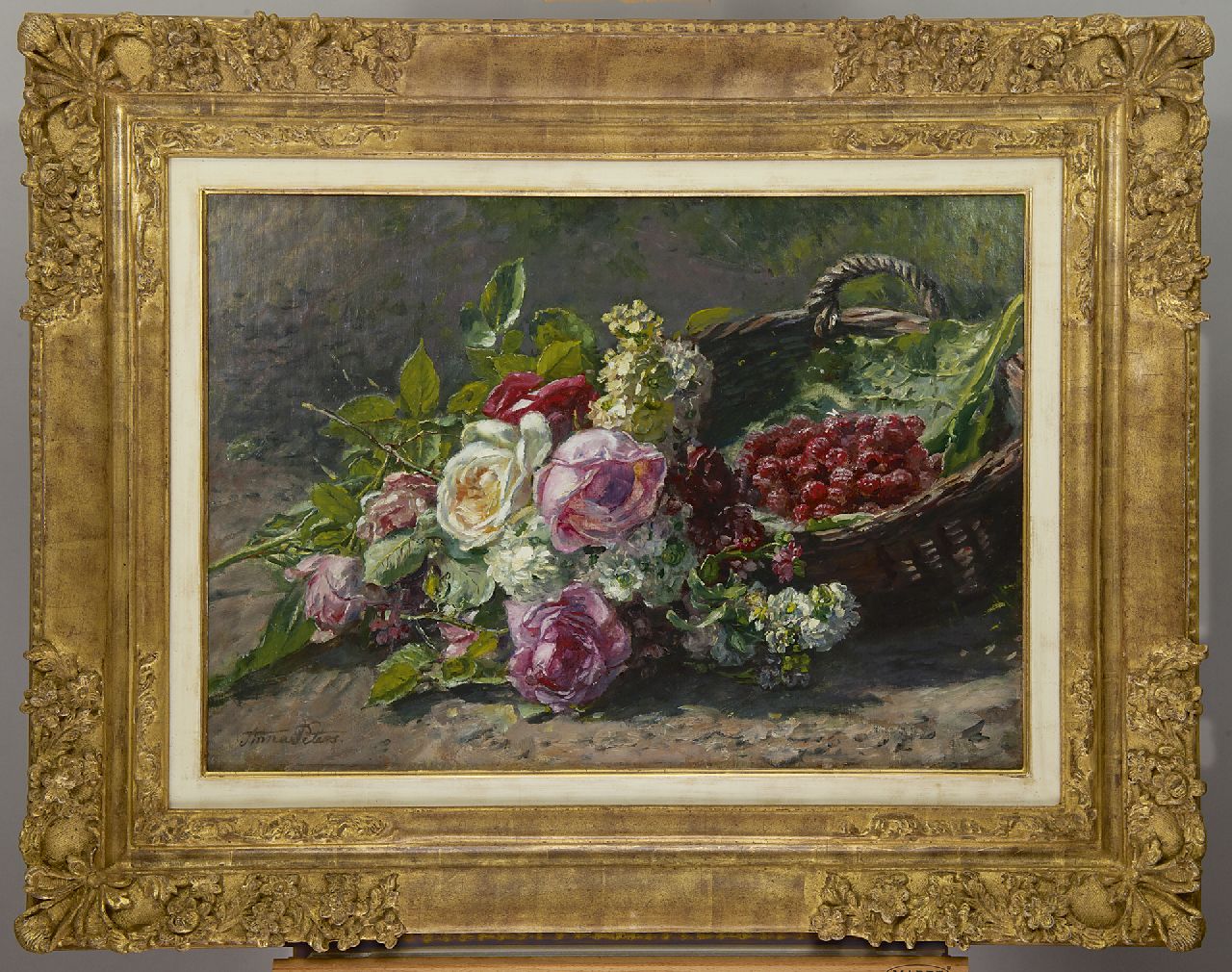 Peters A.  | Anna Peters, A still life with roses and raspberries, oil on canvas 42.8 x 60.1 cm, signed l.l. and painted ca. 1880