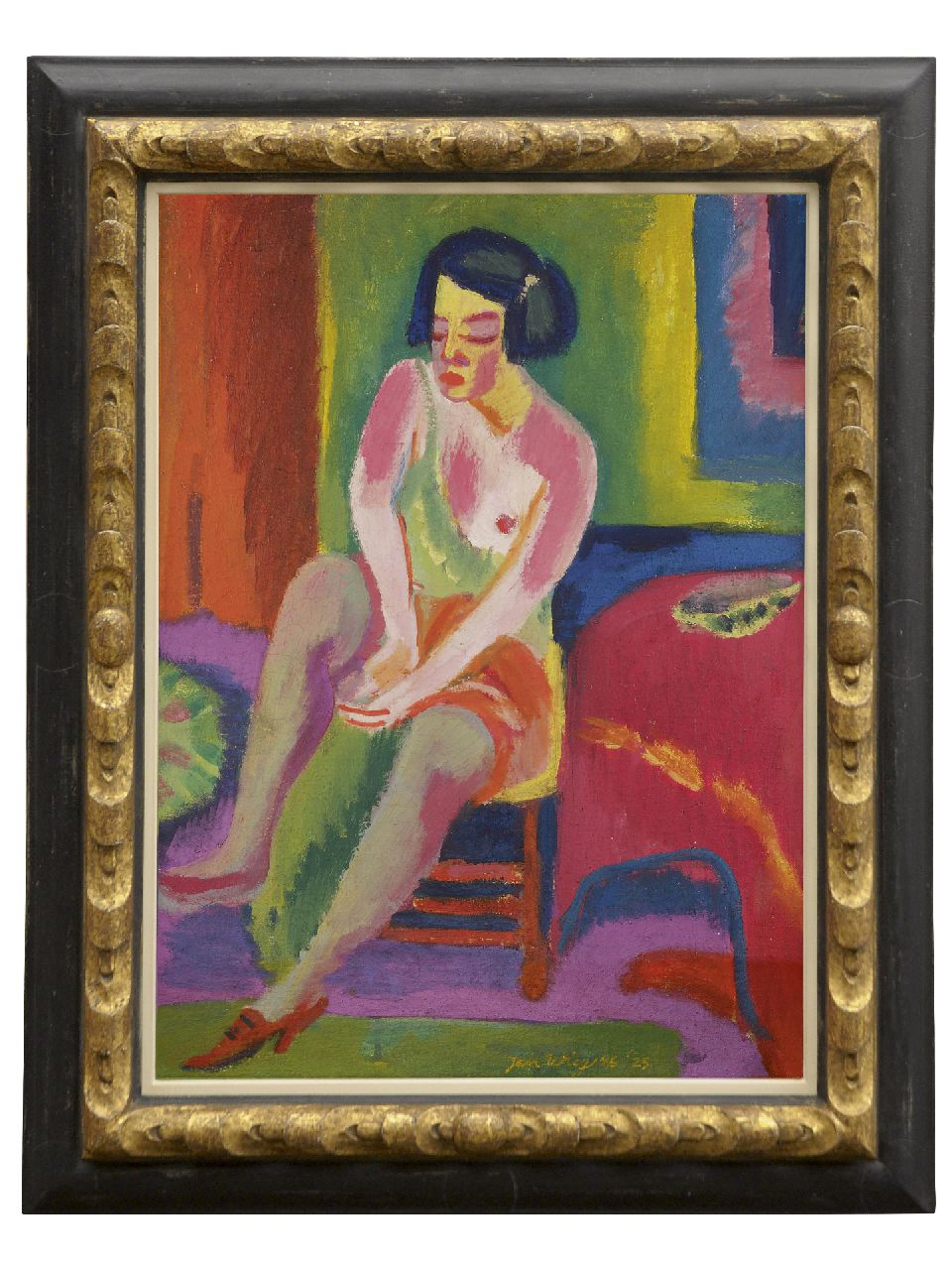 Wiegers J.  | Jan Wiegers, Seated nude, wax paint on canvas 70.4 x 55.4 cm, signed l.m. and dated '25