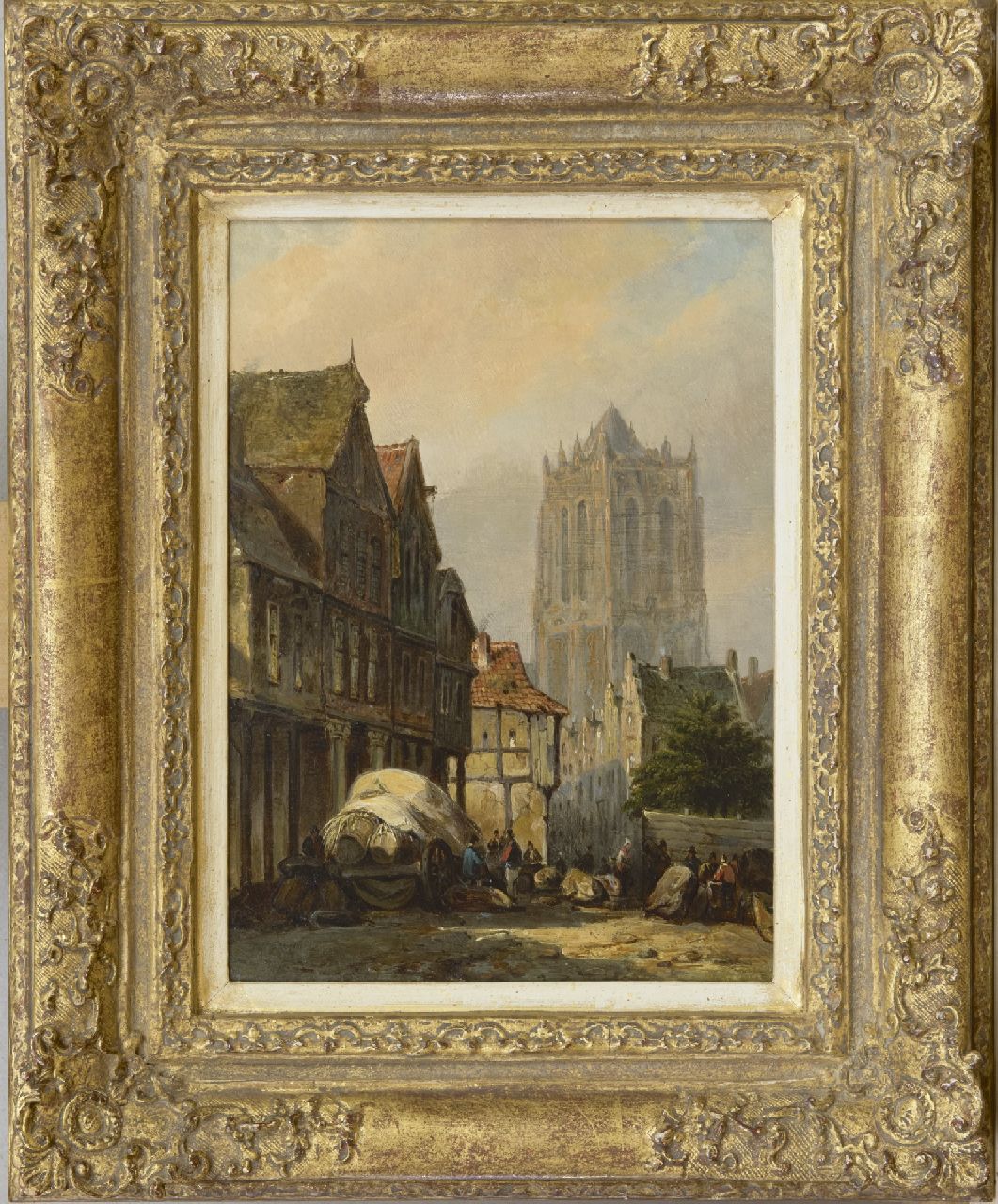 Bommel E.P. van | Elias Pieter van Bommel, A fantasy view of a Dutch town and the Sint-Lievensmonstertoren of Zierikzee, oil on panel 22.5 x 16.4 cm