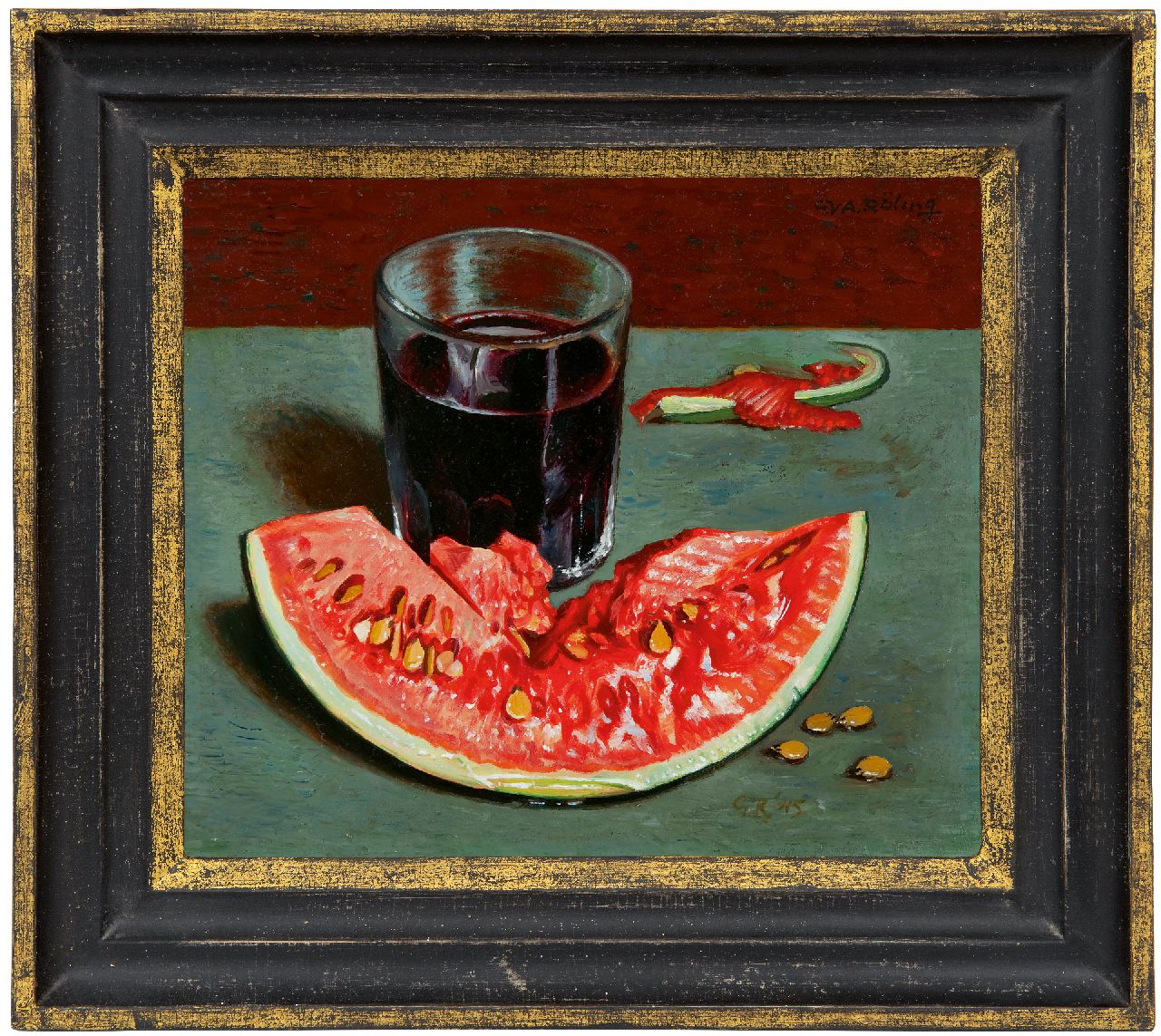 Röling G.V.A.  | Gerard Victor Alphons 'Gé' Röling | Paintings offered for sale | A still life with watermelon, oil on board 22.7 x 26.4 cm, signed l.r. with initials and dated '45