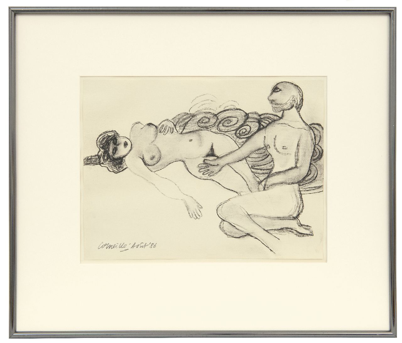 Corneille ('Corneille' Guillaume Beverloo)   | Corneille ('Corneille' Guillaume Beverloo) | Watercolours and drawings offered for sale | Man and woman, charcoal on paper 23.7 x 31.8 cm, signed l.l. and dated 'Août' '86