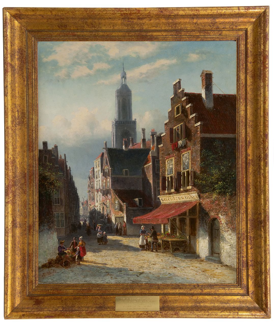 Hulk sr. J.F.  | Johannes Frederik Hulk sr., A Dutch town with a vegetable shop, oil on canvas 57.0 x 46.5 cm, signed l.l.