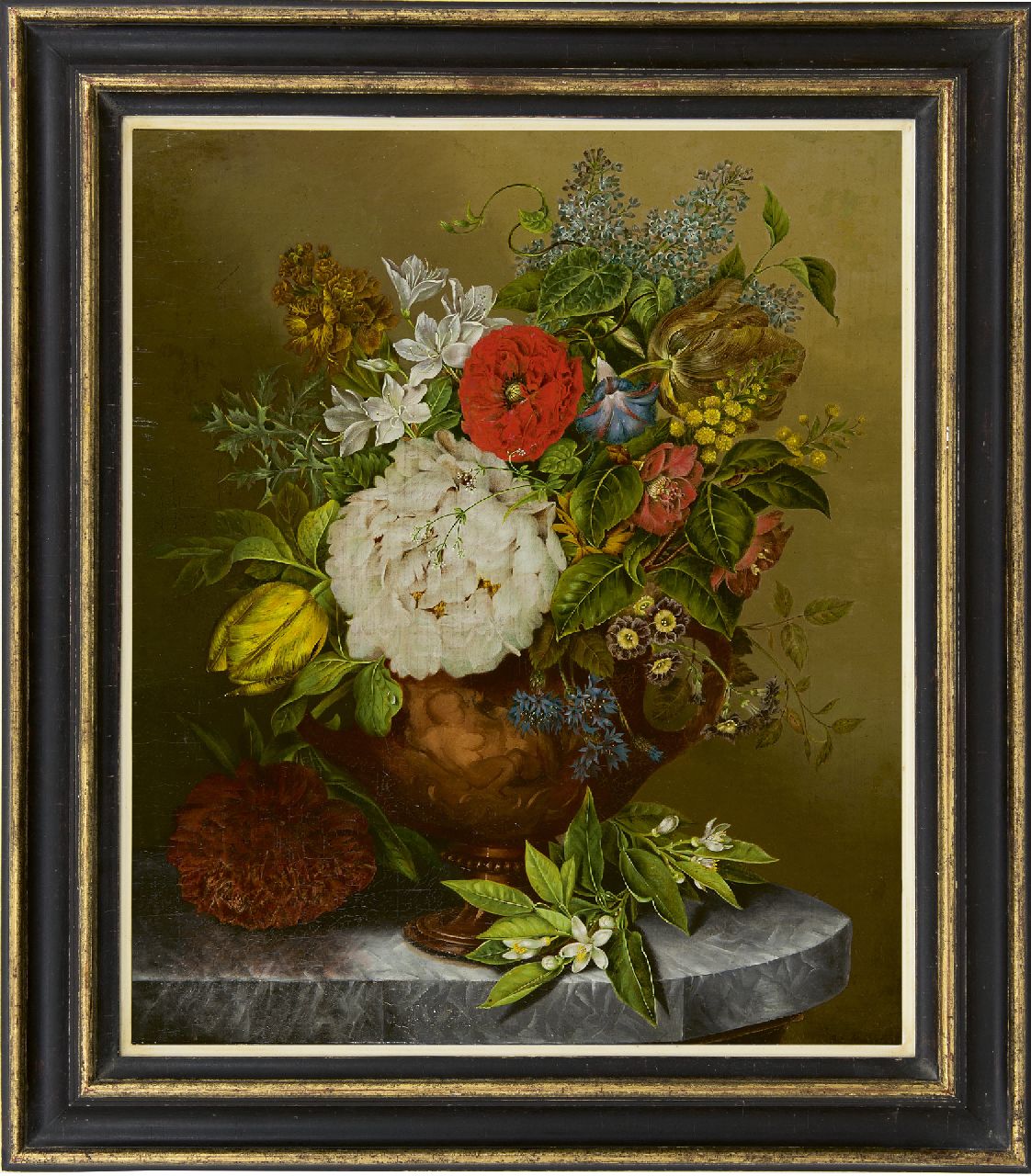Hoopstad E.I.  | Elisabeth Iosetta Hoopstad, A flower still life in a terracotta vase, oil on canvas 59.5 x 48.4 cm, signed l.r.