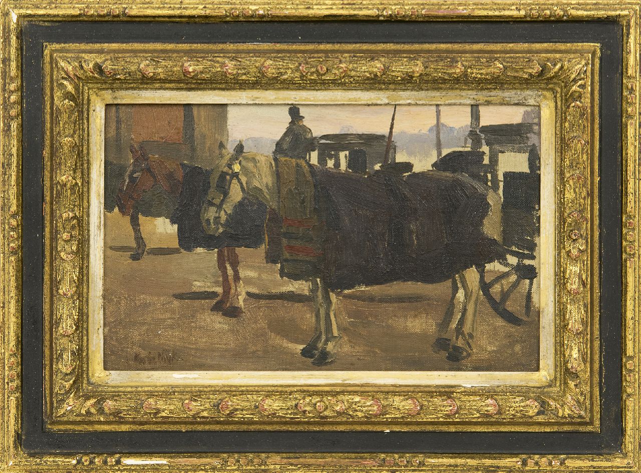Bobeldijk F.  | Felicien Bobeldijk, 'Amsterdamse Aapjes' (carriages), oil on canvas laid down on board 13.4 x 21.3 cm, signed l.l.