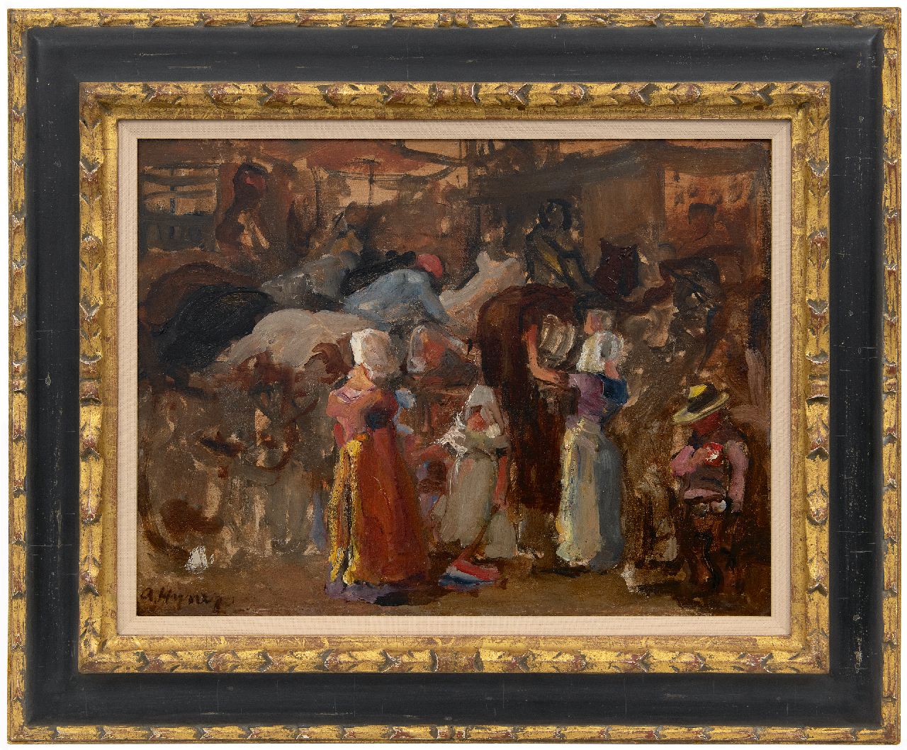 Hijner A.  | Arend Hijner, A horse event in Goes, oil on painter's board 30.2 x 40.1 cm, signed l.l.