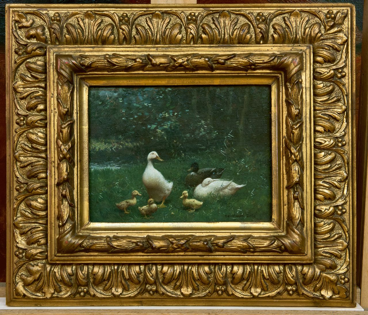 Artz C.D.L.  | 'Constant' David Ludovic Artz, Ducks on the grass bank, oil on panel 18.2 x 24.2 cm, signed l.r.