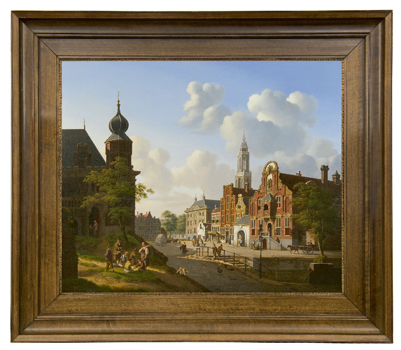 Verheijen J.H.  | Jan Hendrik Verheijen, A sunny town square with gamblers in the front, oil on canvas 66.9 x 79.6 cm, signed l.r.