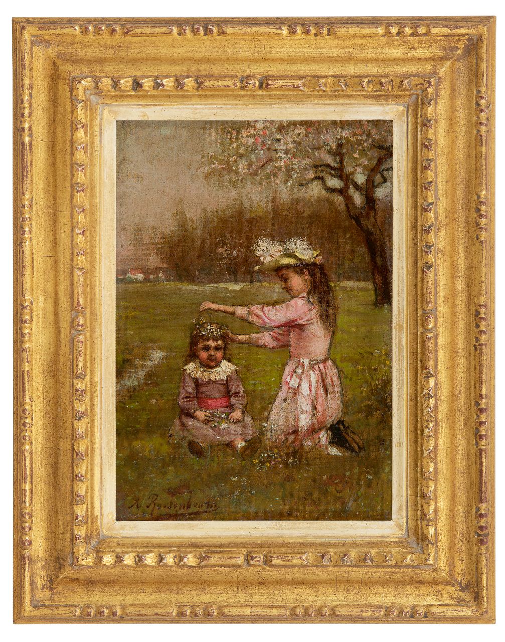 Roosenboom A.  | Albert Roosenboom | Paintings offered for sale | The flower garland, oil on canvas 26.2 x 18.3 cm, signed l.l.
