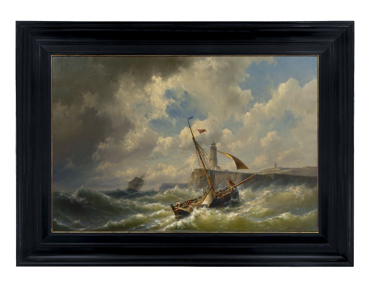 Koekkoek jr. H.  | Hermanus Koekkoek jr., Entering the harbour in a storm, oil on canvas 84.6 x 128.8 cm, signed l.r. and dated 1860