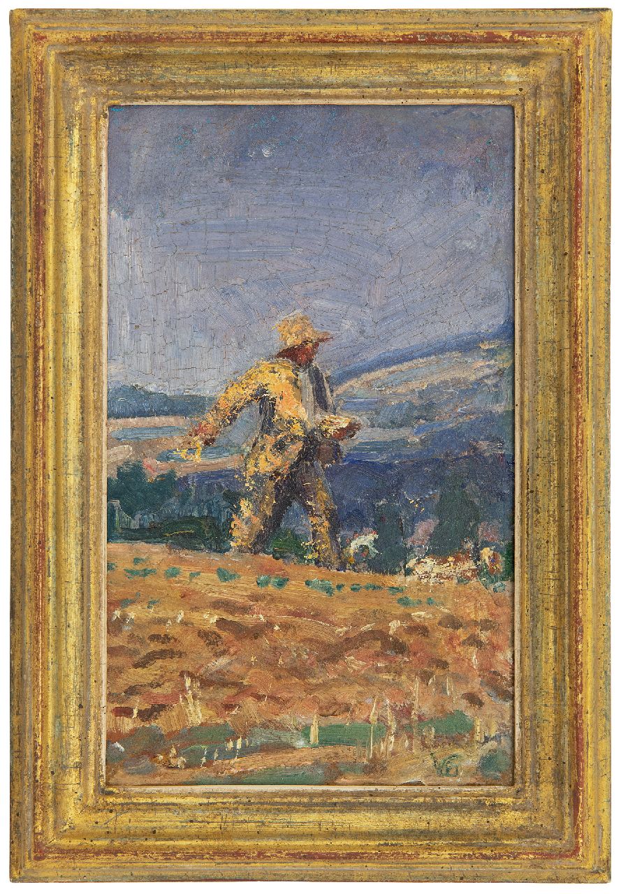 Westermann G.B.J.  | Gerhardus Bernardus Josephus 'Gerard' Westermann, The sower, oil on board 18.1 x 10.9 cm, signed l.r. with monogram