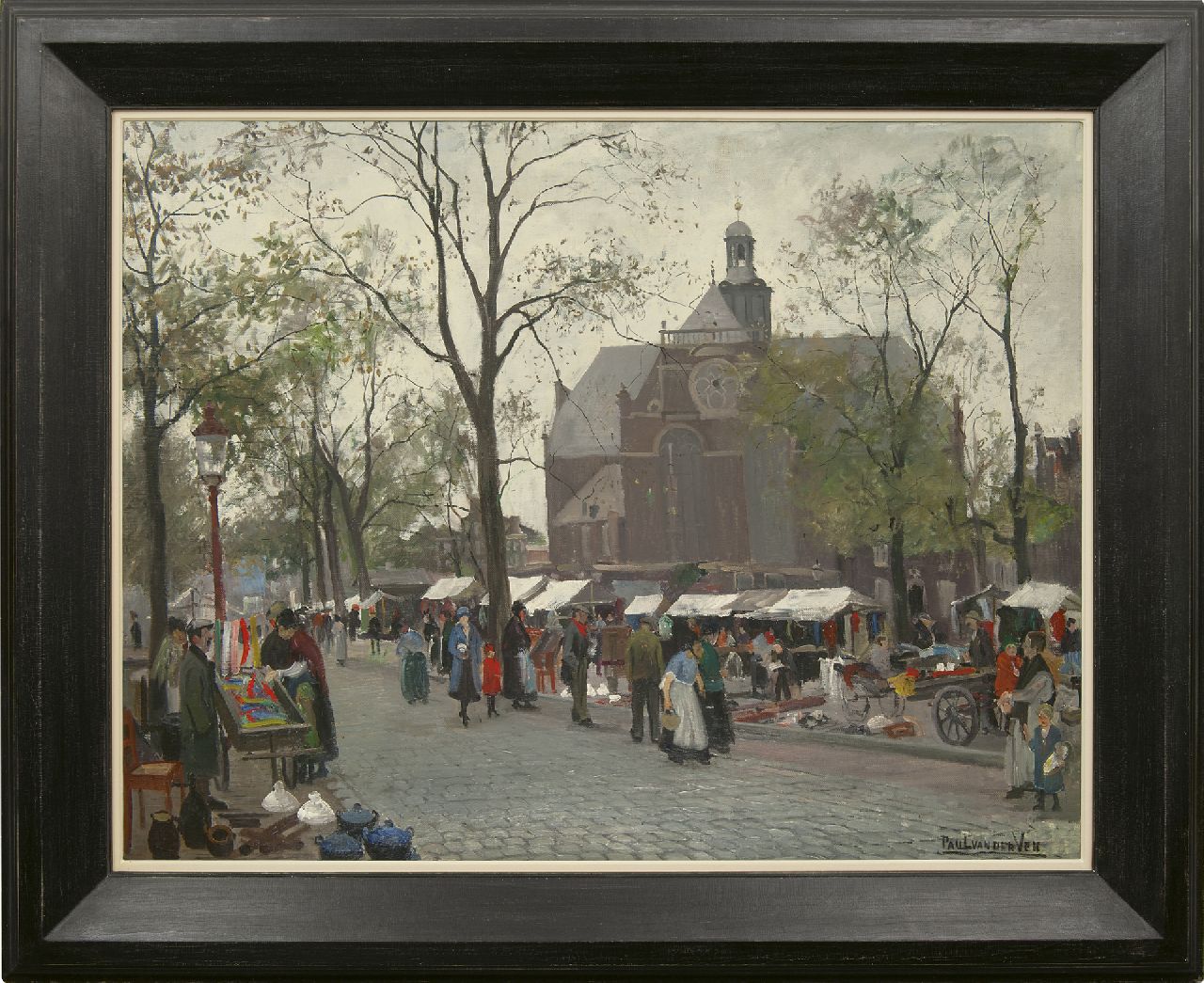 Ven P.J. van der | 'Paul' Jan van der Ven | Paintings offered for sale | Marketday on the Noordermarkt, Amsterdam, oil on canvas 84.4 x 109.8 cm, signed l.r. and on the stretcher