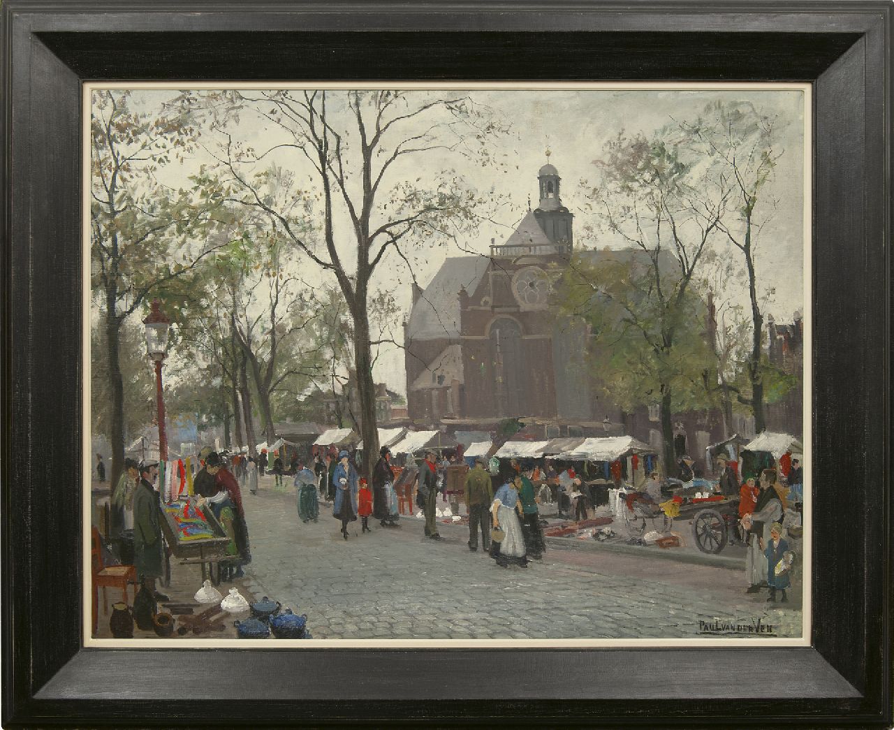 Ven P.J. van der | 'Paul' Jan van der Ven, Marketday on the Noordermarkt, Amsterdam, oil on canvas 84.4 x 109.8 cm, signed l.r. and on the stretcher