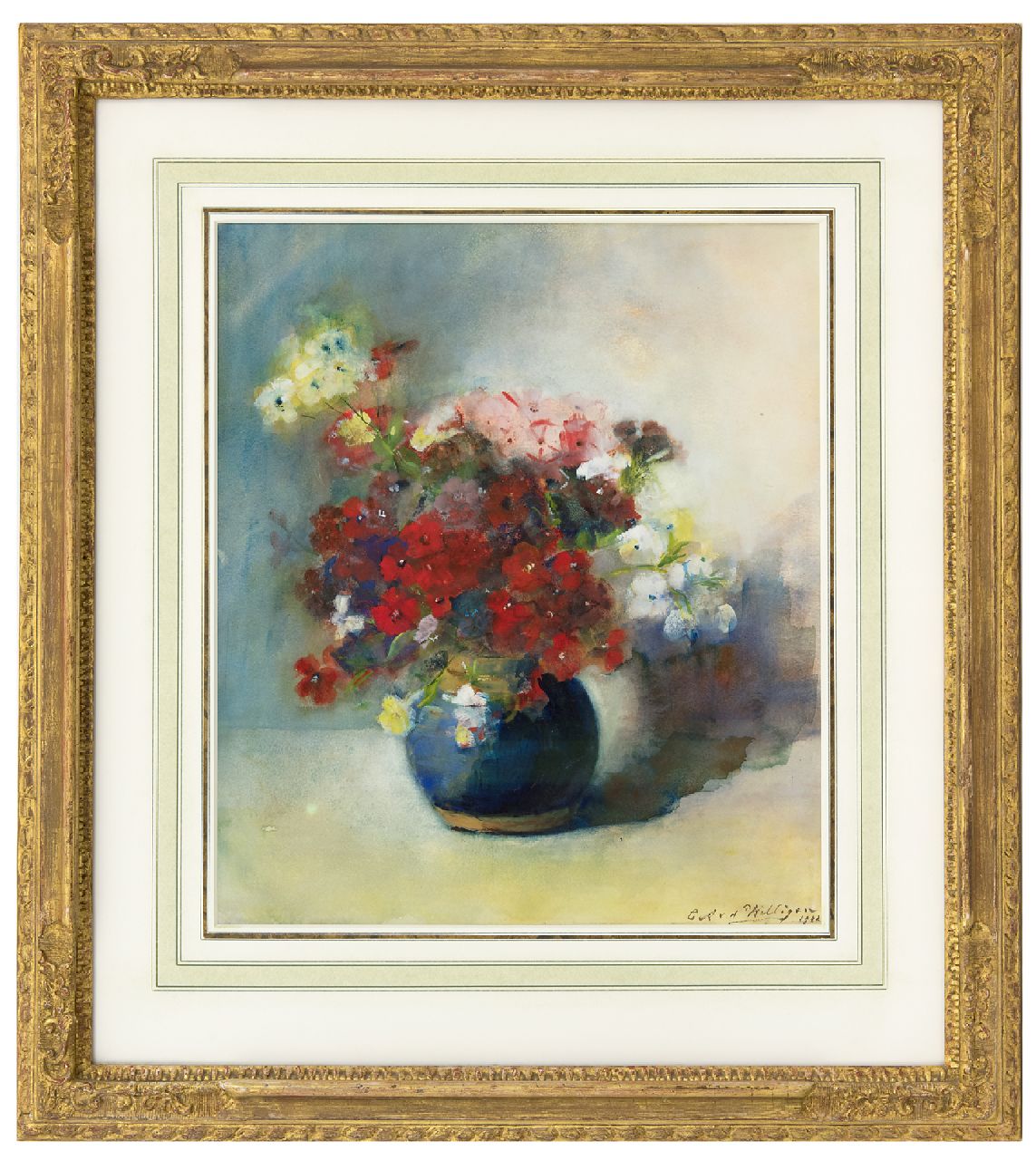 Willigen C.A. van der | Christina Abigael 'Chrisje' van der Willigen, Flowers in blue vase, watercolour on paper 42.0 x 37.5 cm, signed l.r. and dated 1902