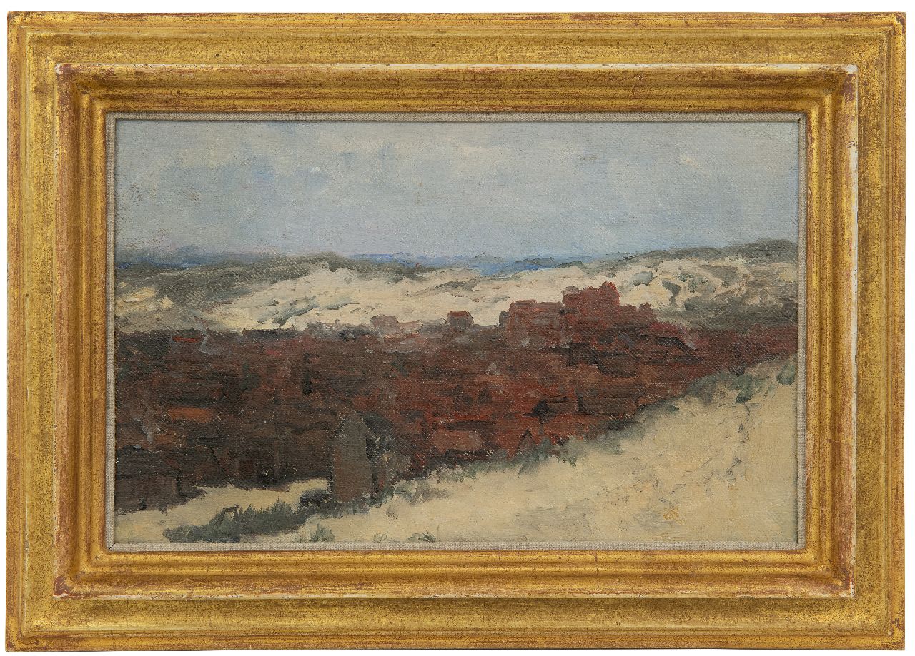 Mesdag H.W.  | Hendrik Willem Mesdag | Paintings offered for sale | Sketch of Scheveningen - Study for Panorama Mesdag (not for sale), oil on canvas laid down on panel 20.0 x 31.5 cm, painted  ca. 1880