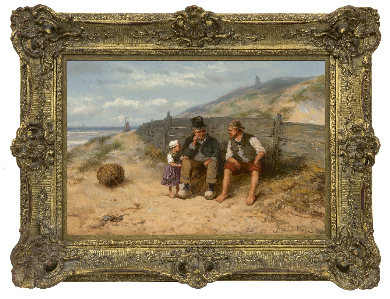 Koekkoek J.H.B.  | Johannes Hermanus Barend 'Jan H.B.' Koekkoek, A fisherman's family on the beach of Scheveningen, oil on panel 31.1 x 45.1 cm, signed l.r.