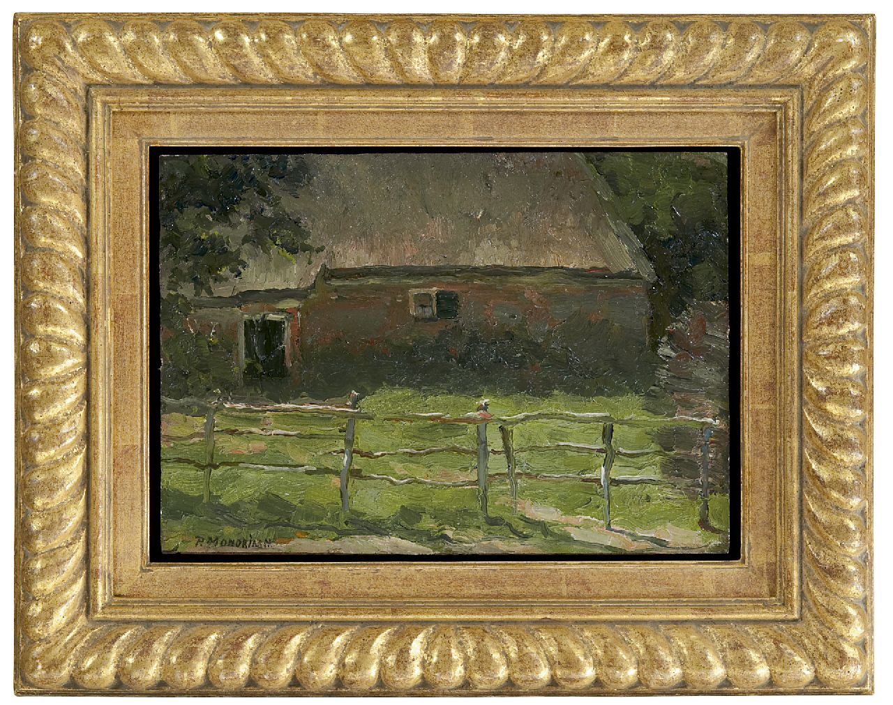 Mondriaan P.C.  | Pieter Cornelis 'Piet' Mondriaan, A farm behind a fence, oil on canvas laid down on panel 20.5 x 29.1 cm, signed l.l. and to be dated 1897-1900 poss. 1904