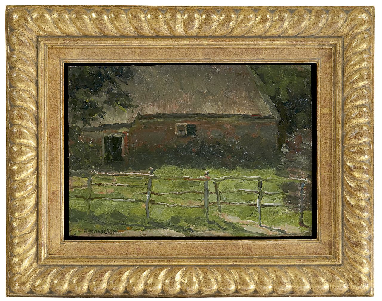 Mondriaan P.C.  | Pieter Cornelis 'Piet' Mondriaan, A farm behind a fence, oil on canvas laid down on panel 20.5 x 29.1 cm, signed l.l. and to be dated 1897-1900 poss. 1904