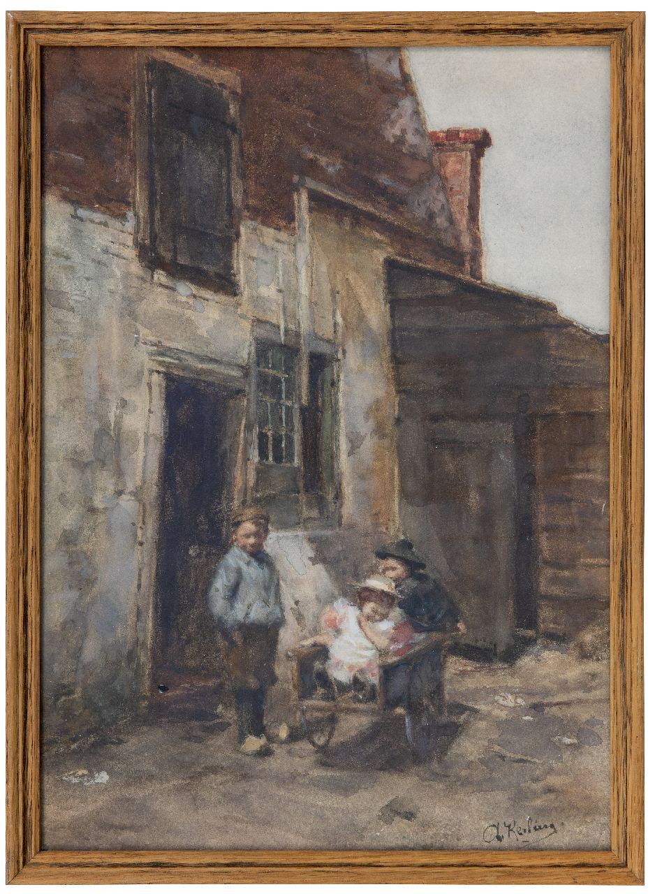 Kerling A.E.  | Anna Elisabeth Kerling | Watercolours and drawings offered for sale | Children playing with a wheelbarrow, watercolour on paper 38.4 x 27.6 cm, signed l.r.