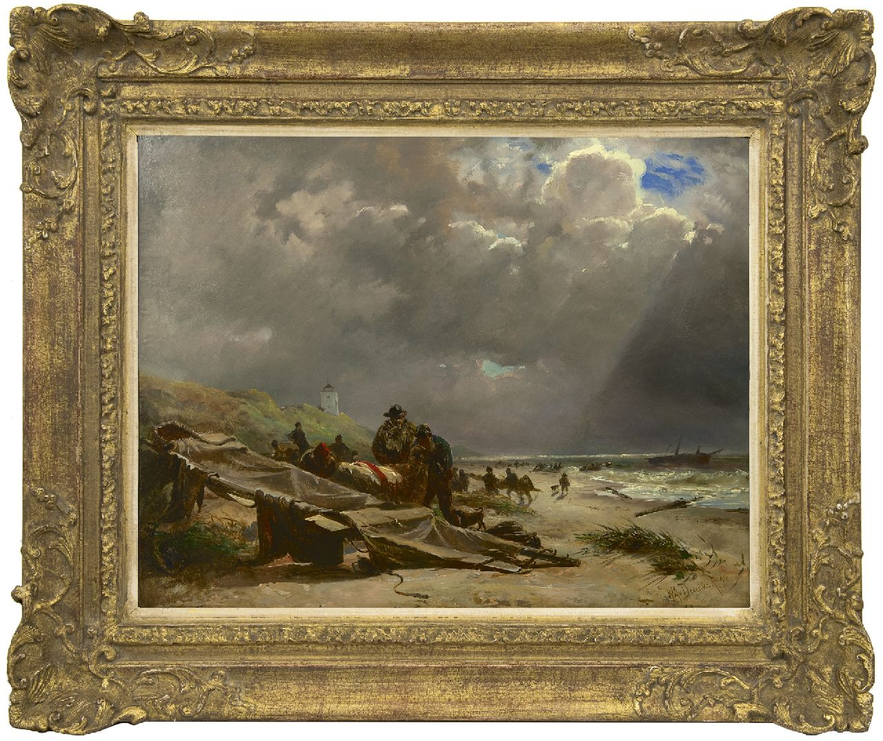 Deventer W.A. van | 'Willem' Anthonie van Deventer | Paintings offered for sale | Shipwreck on the beach of Katwijk, oil on paper laid down on painter's board 46.3 x 59.6 cm, signed l.r. and dated '44