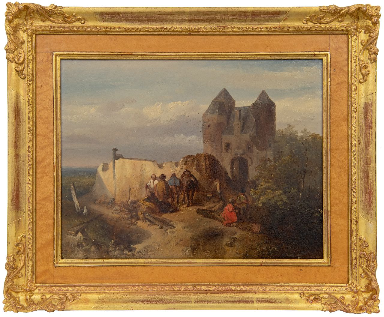 Rochussen Ch.  | Charles Rochussen | Paintings offered for sale | Landscape with travellers near a ruin, oil on panel 25.5 x 33.5 cm, signed l.l. and dated '42